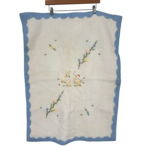 Vintage Bergdorf Goodman Baby Blanket Embroidered Chicks Flowers